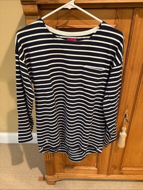 Joules Navy and White Striped Top with Pink Label US size 6